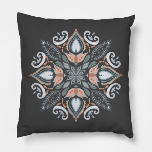 Teal and Orange Mandala black Pillow