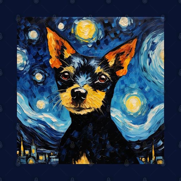 Black Toy Fox Terrier Starry Night by NatashaCuteShop