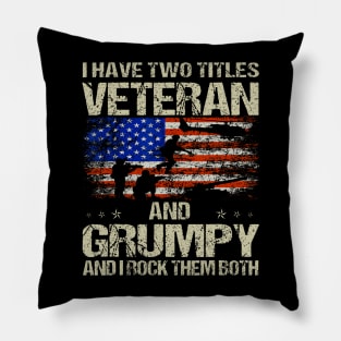 I Have Two Titles Veteran And Grumpy Funny Dad Papa Grandpa Pillow