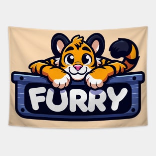 Anthro Furry Sign Cute Tiger Fursona Art Tapestry