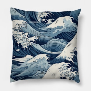 Ephemeral Crests: Hokusai Waves Reimagined Pillow