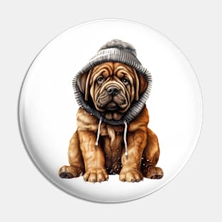 Winter Mastiff Dog Pin