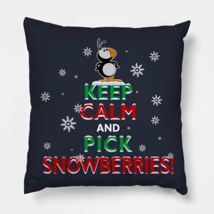 Arctic Puffin Keep Calm and Pick Snowberries Elf Christmas Pillow