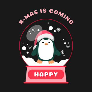 Xmas Is Coming Happy Penguin (Red) T-Shirt