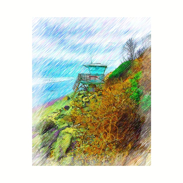 Life Guard Station Nestled By The Bluff by KirtTisdale