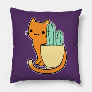 Blue cactus and orange cartoon cat Pillow