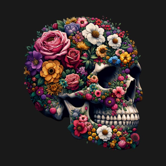 Floral Skull Garden of Eden Illustration by LSanchezArt