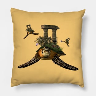 Fantasy turtles with flowers and ruin Pillow