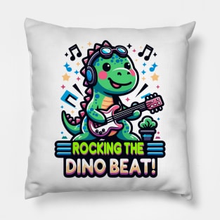 Musical Dino Groove: Jam Session Design Pillow