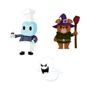 PASTRY CHEF, A BEAR MAGICIAN ADVENTURER AND A GHOST STICKER PACK T-Shirt