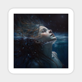 Girl swimming in an ocean of universe Magnet