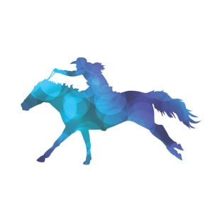 Blue Abstract Cowgirl Riding a Galloping Horse T-Shirt