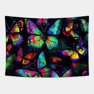 Neon Bright Butterflies Tapestry