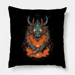 blue dragon with flames Pillow