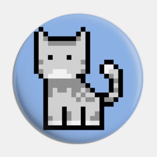Pixel art of Cute Gray Cat Pin