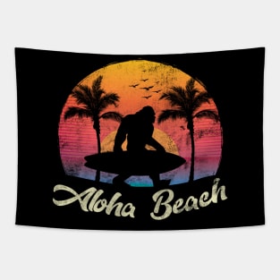 Retro Bigfoot Sasquatch Silhouette Aloha Hawaiian Beach Tapestry