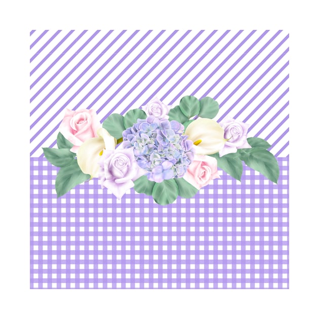 Purple Gingham,hydrangeas,calla lilies, roses,country by allthumbs