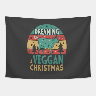 Cute Cow I'm Dreaming of a Vegan Christmas Funny Men Women Tapestry