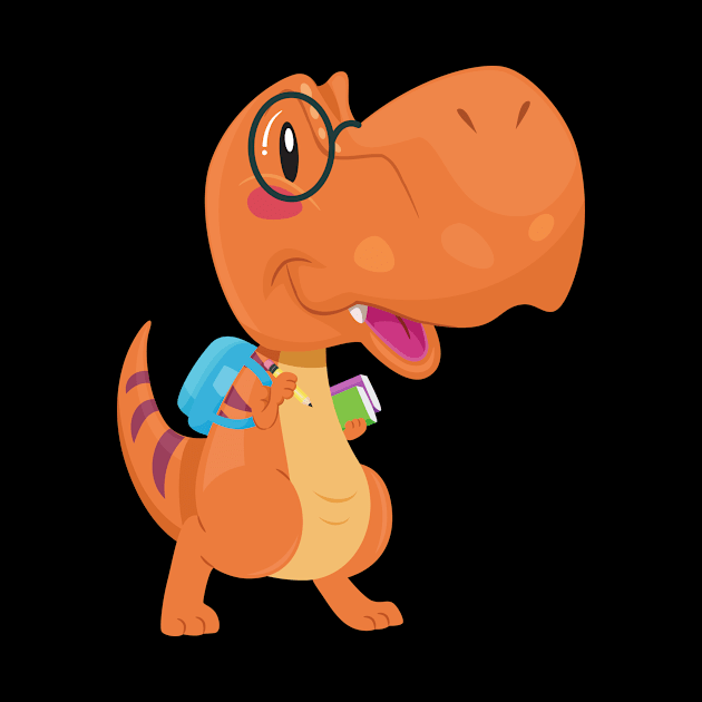 Orange Nerdy Kid T Rex Dinosaur by InkyArt