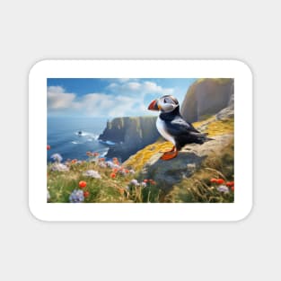 Puffin Animal Bird Wildlife Wilderness Colorful Realistic Illustration Magnet