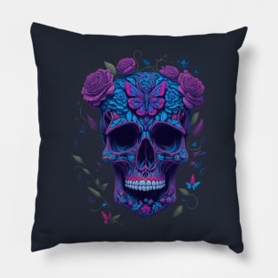 Funny Sugar Candy Skull With Flowers Pillow