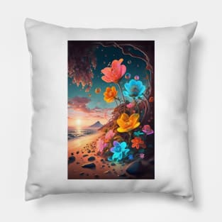 Glowing flowers on seaside Pillow