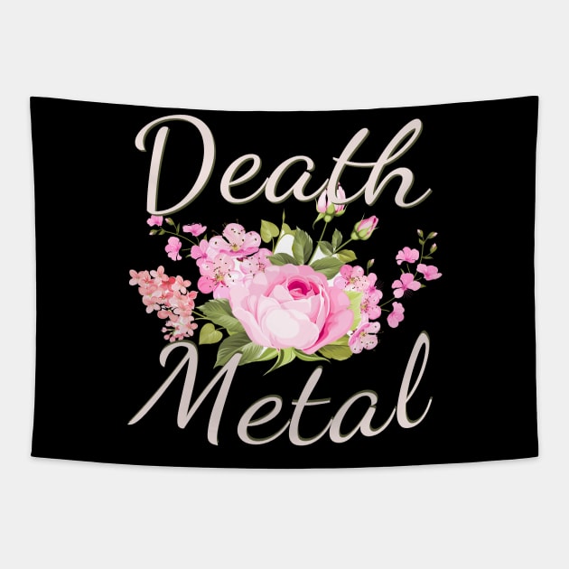 Funny Death Metal with a Floral Design Tapestry by Hallowed Be They Merch