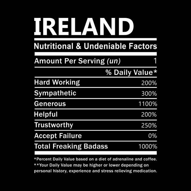 Ireland Name T Shirt - Ireland Nutritional and Undeniable Name Factors Gift Item Tee by nikitak4um