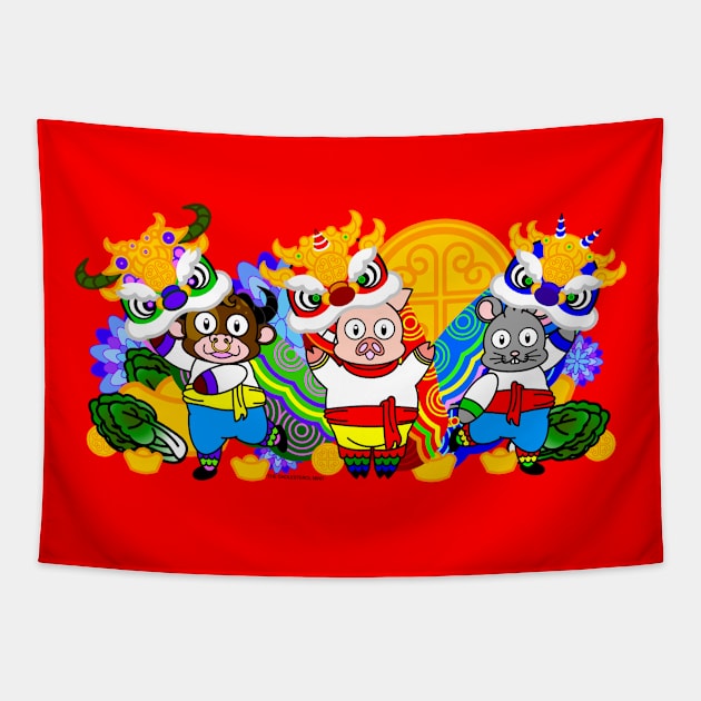 CNY: RGB LION HEADS Tapestry by cholesterolmind