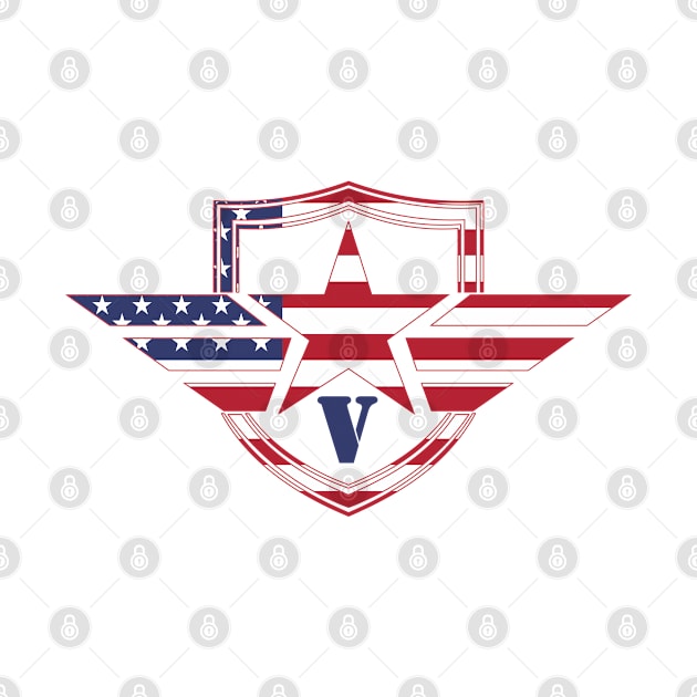 Letter V American Flag Monogram Initial by A Zee Marketing