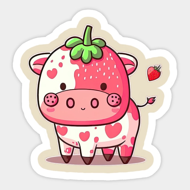 Strawberry Cow Print Light Pink Sticker for Sale by