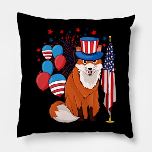 Patriotic American Fox Animal Lover USA Flag US 4th Of July Pillow