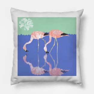 Marbled Paper Wading Flamingos Pillow