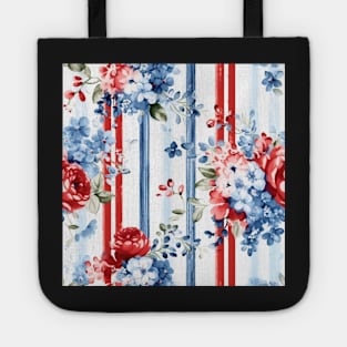 Red White and Blue Patriotic Shabby Floral Tote