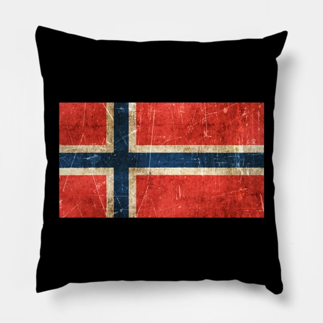 Vintage Aged and Scratched Norwegian Flag Pillow by jeffbartels