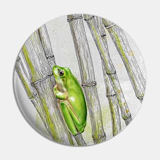 cute green frog on bamboo Pin