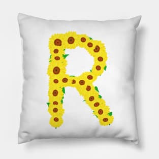 Sunflowers Initial Letter R (White Background) Pillow