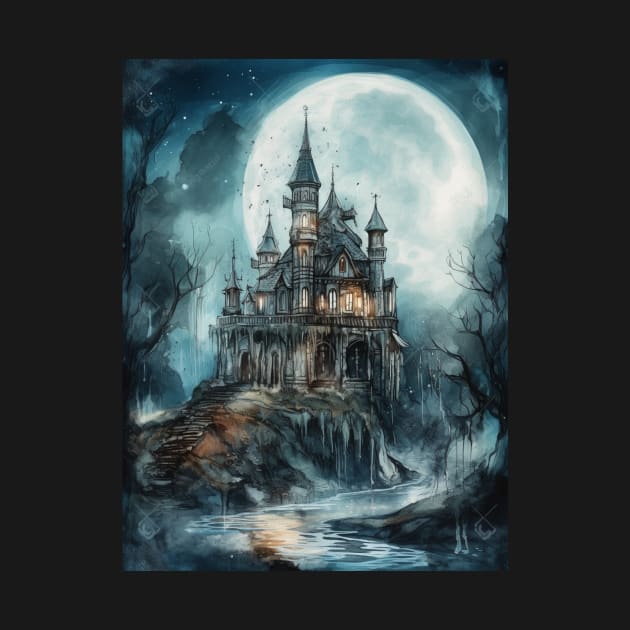 Gothic Futurism Castle in the Old Ancient Forest by podartist