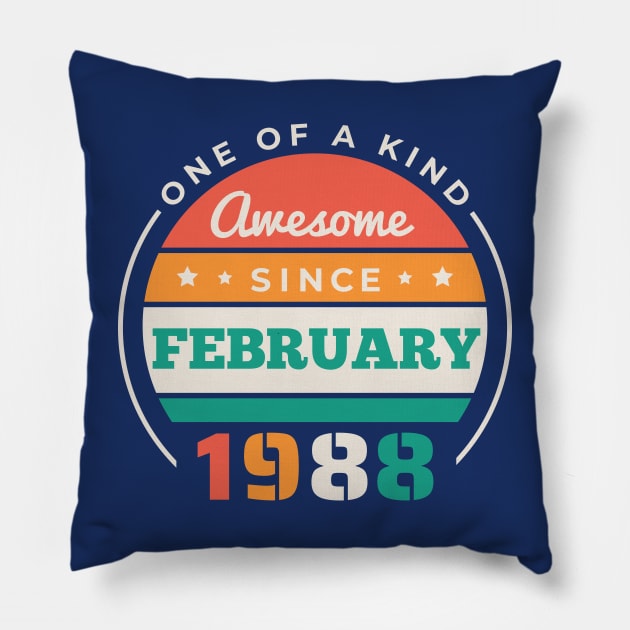 Retro Awesome Since February 1988 Birthday Vintage Bday 1988 Pillow by Now Boarding