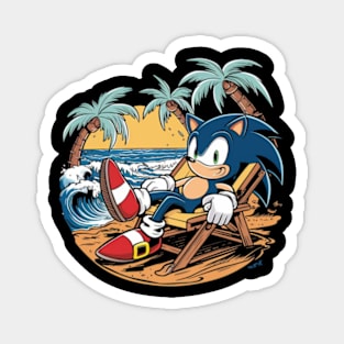 A sonic the hedgehog relaxing in a chair at the beach Magnet