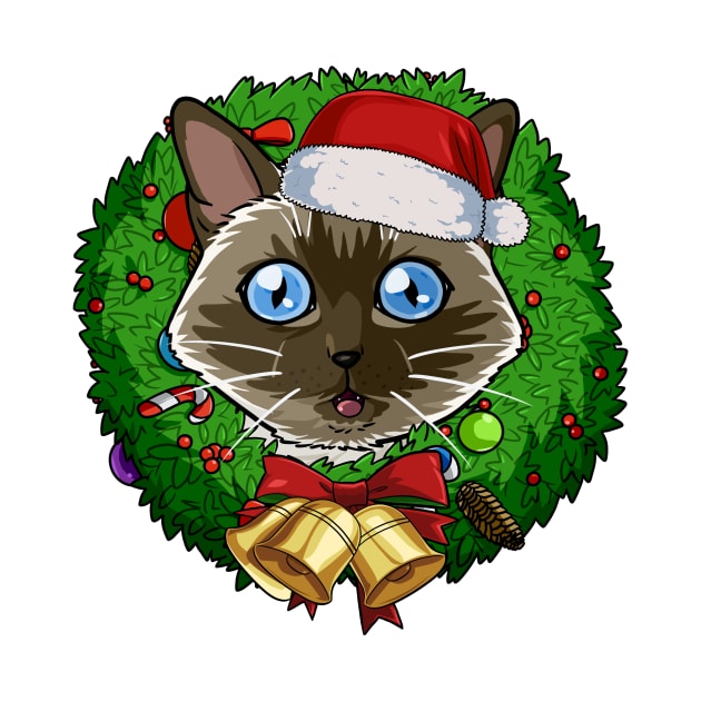 Siamese Cat Santa Christmas Wreath by Noseking