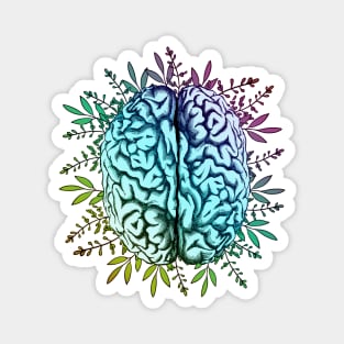 Brain, rainbow color,leaves,positivity, creativity, right hemisphere brain, health, Mental, mind Magnet