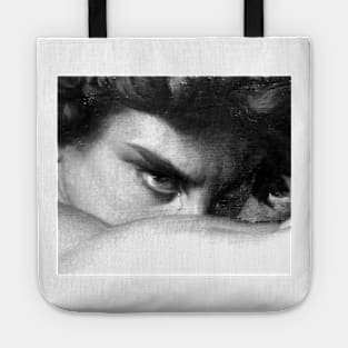 reinterpretation of the gaze of The Fallen Angel black and white (oil on canvas), Alexandre Cabanel Tote