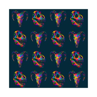 Colorful Animal Skull Pattern Wpap Style Blue Background T-Shirt