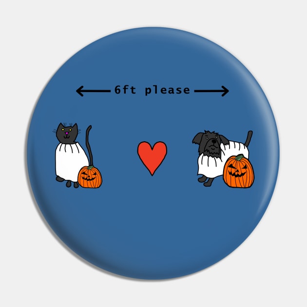 Cat and Dog Social Distancing a Halloween Horror Pin by ellenhenryart