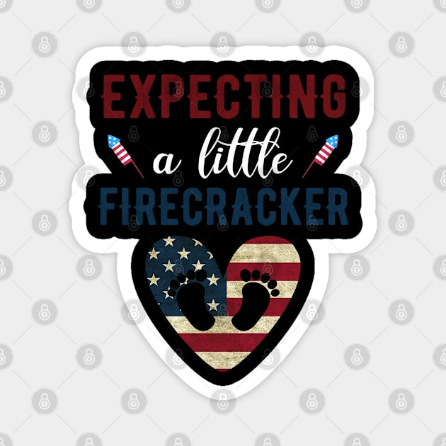 4th of July Pregnancy Announcement shirt, Expecting a Little Firecracker 4th of July Mom to be shirt, 4th of July Baby Announcement Magnet by RRADesign