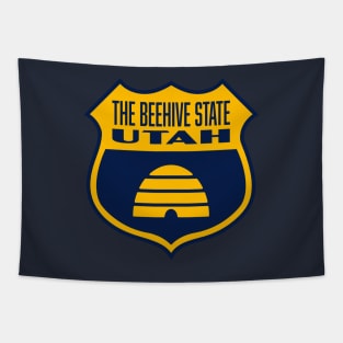 The Beehive State Utah Retro Flag Shield (Yellow) Tapestry