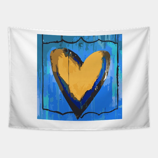 Artful Heart Blue & Gold Tapestry by jgeiger714