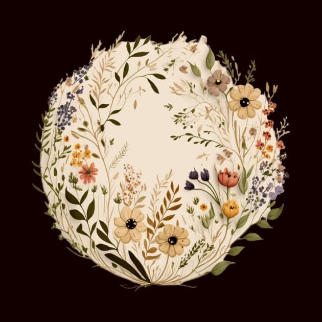 Cute Summer Wildflowers Wreath Design Floral on Beige by Kertz TheLegend