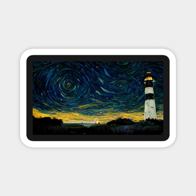 Cape Hatteras Lighthouse like starry night Magnet by StoneyPhenix